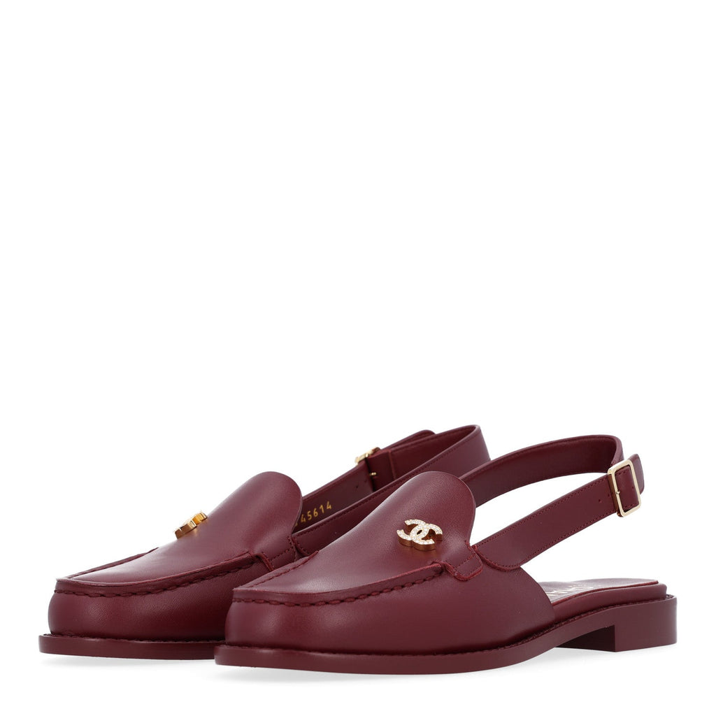 Calfskin Crystal Slingback Loafers 36.5 Dark Burgundy