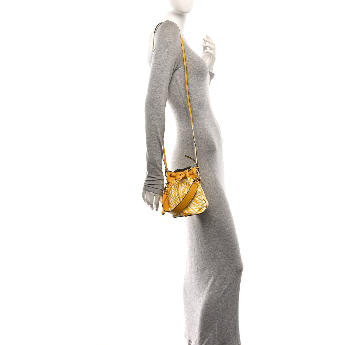 X SARAH COLEMAN Glazed Canvas Vitello King F is Fendi FF Vertigo Mini Mon Tresor Bucket Bag Mimosa White