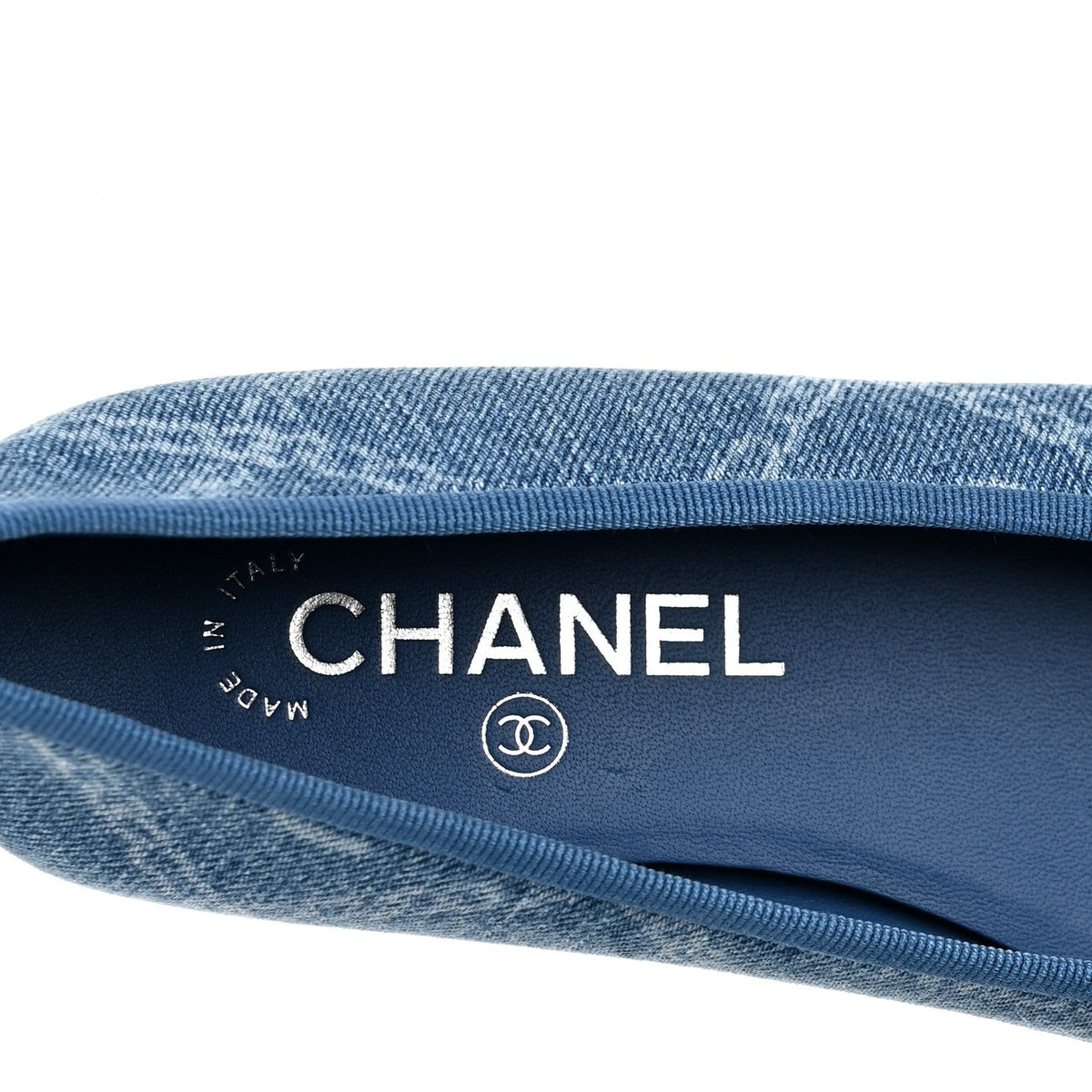 Denim Printed Cap Toe Ballerina Flats 36.5 Blue