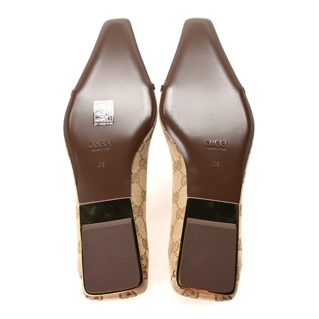 GG Monogram Horsebit Bow Ballet Flats 38 Beige Ebony Sundial