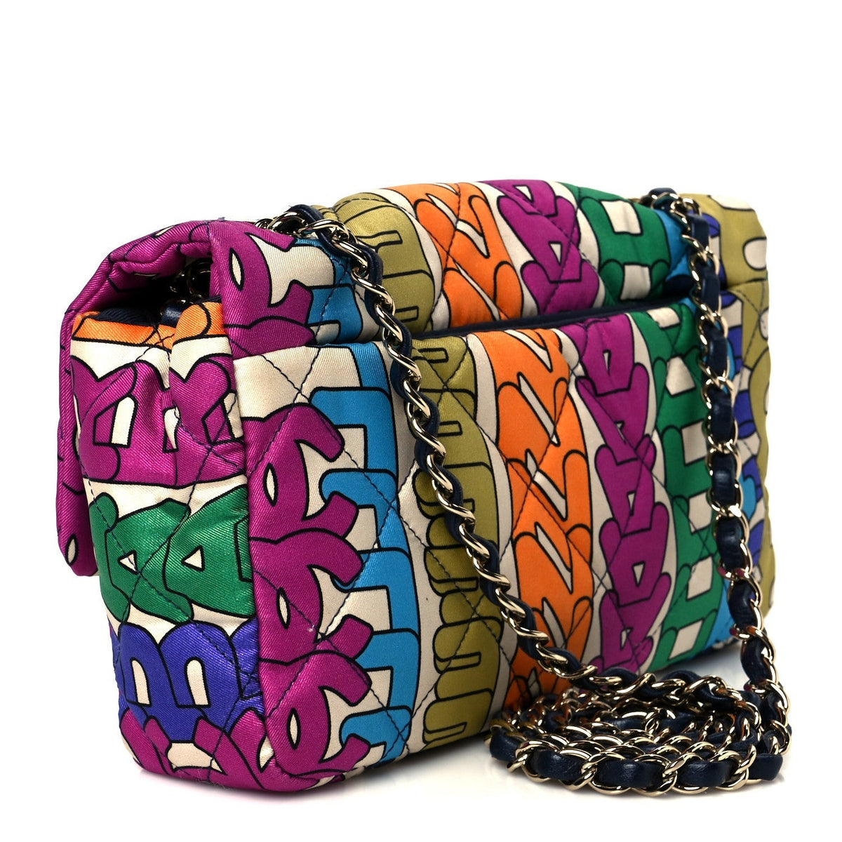 Printed Fabric Quilted Logo Single Flap Bag Multicolor