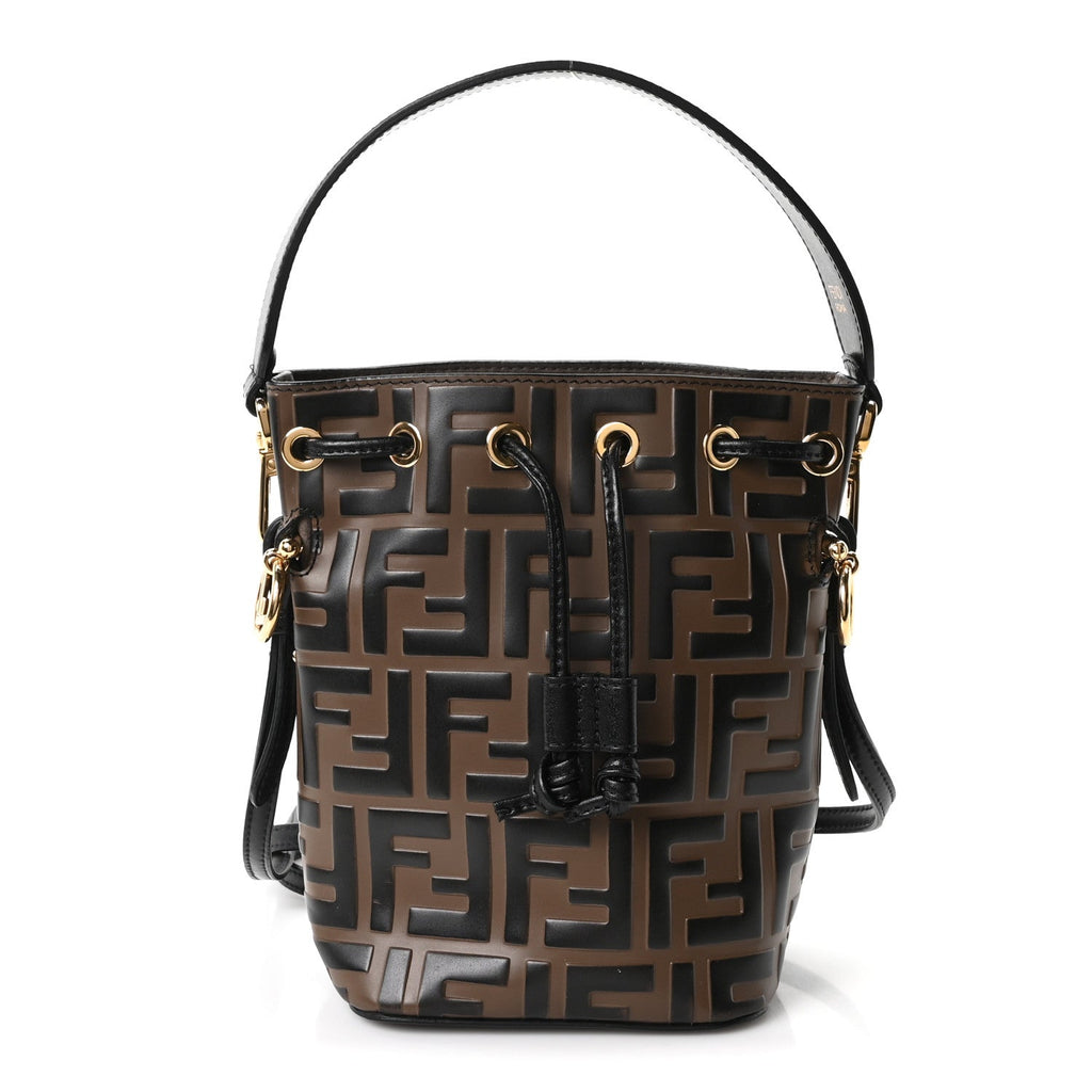 Vitello Liberty F is Fendi Bi-Color FF 1974 Embossed Mini Mon Tresor Bucket Bag Maya Black