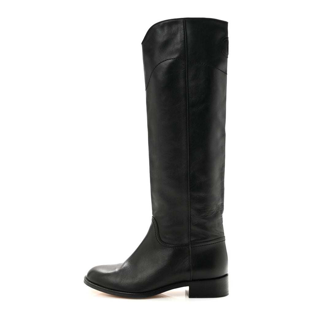 Calfskin Ascot Riding Boots 39.5 Black