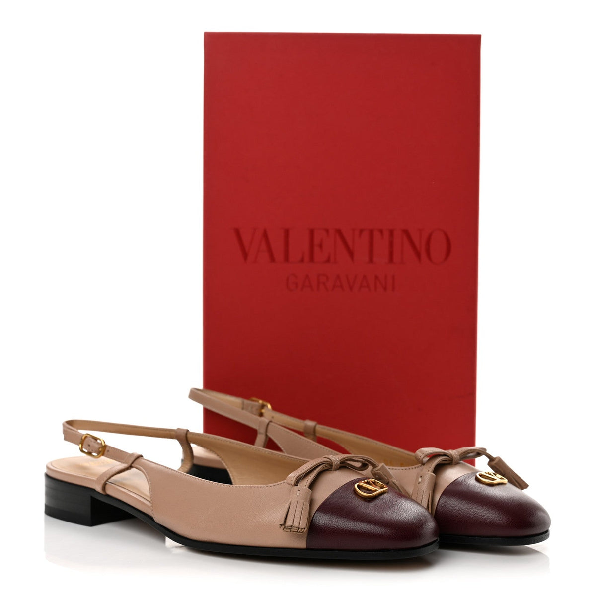 Calfskin VLogo Valet Du Roi Slingback Ballerina Flats 38 Rose Cannelle Garnet