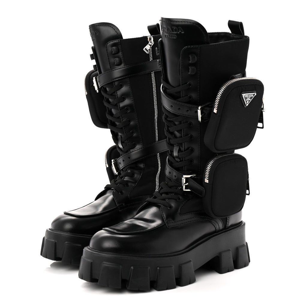 Spazzolato Rois Re-Nylon Metal Triangle Logo Monolith Pouch Pocket 55mm Tall Combat Boots 39 Black