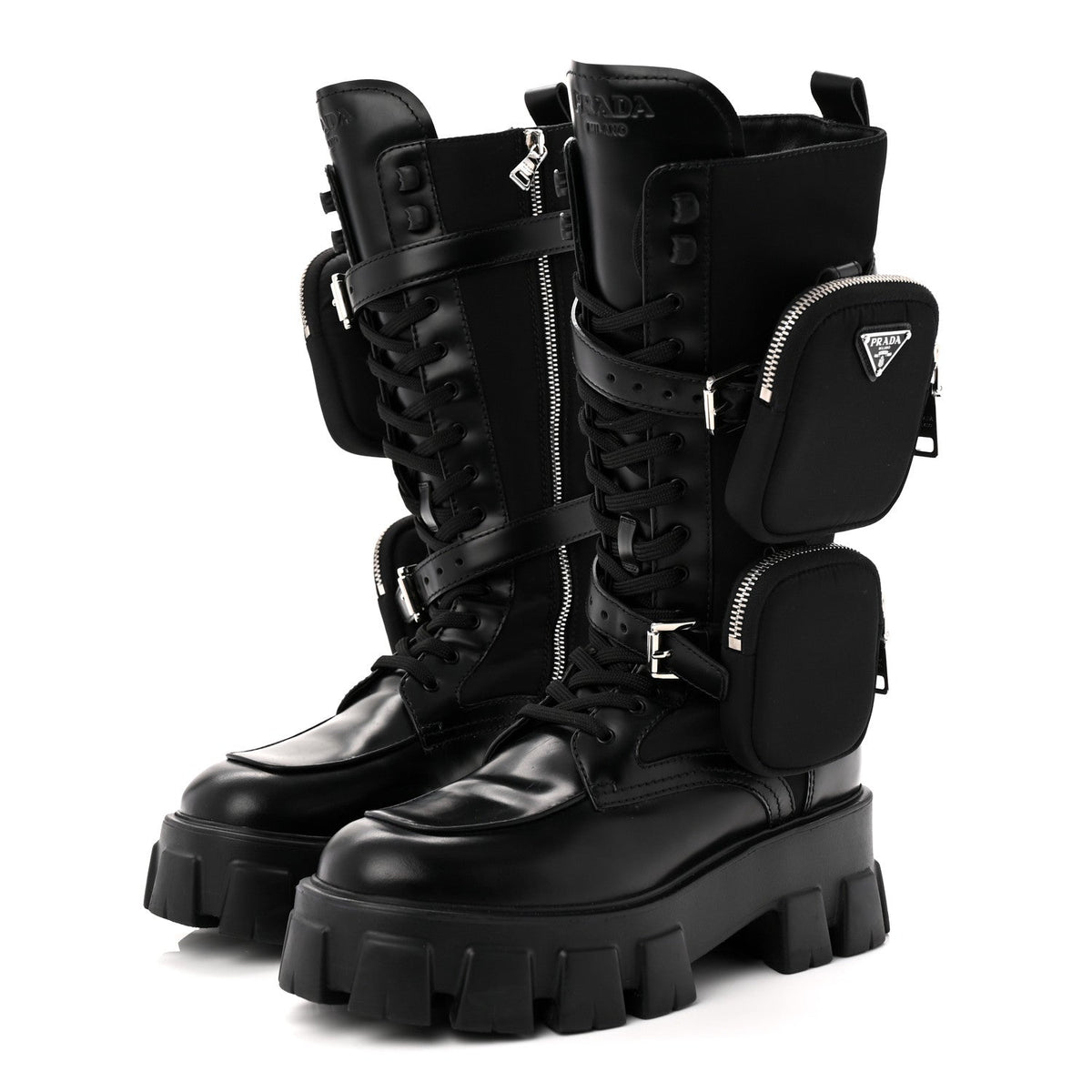 Spazzolato Rois Re-Nylon Metal Triangle Logo Monolith Pouch Pocket 55mm Tall Combat Boots 39 Black