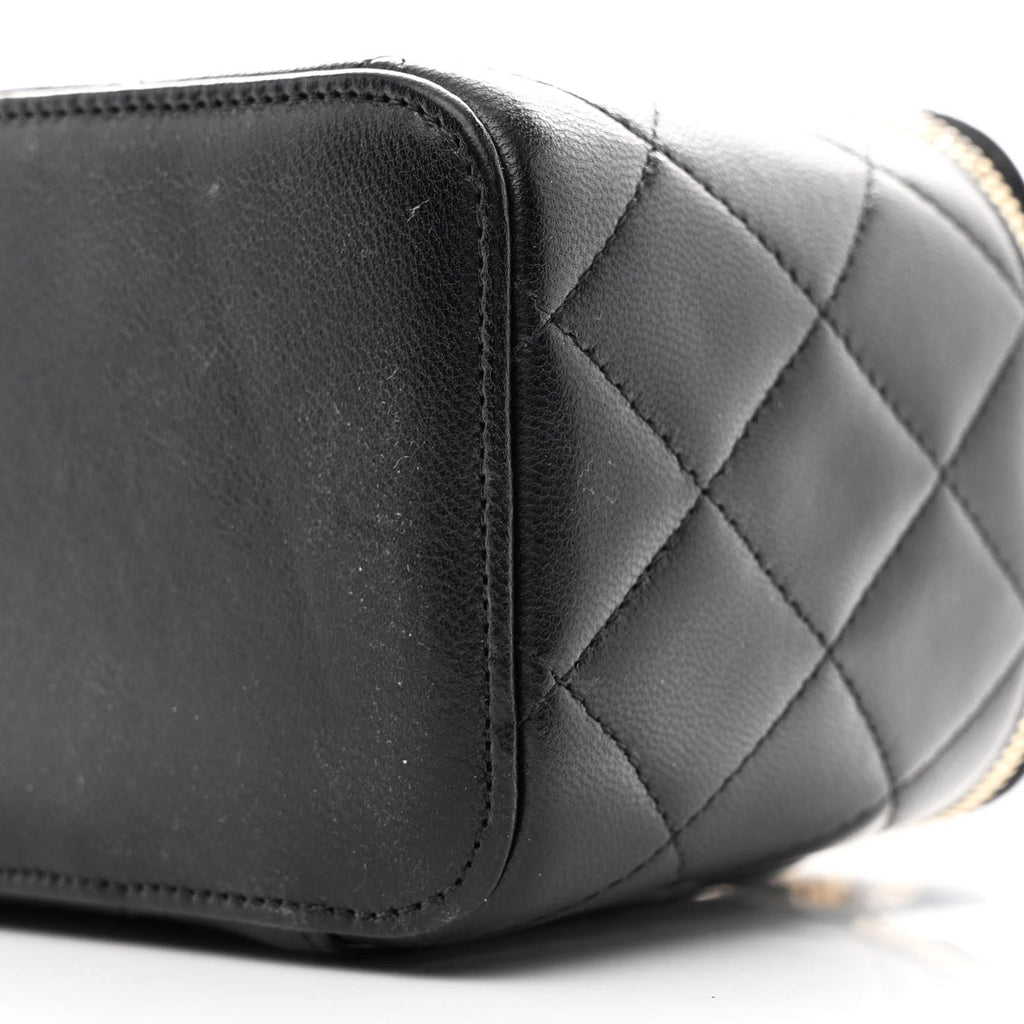 Goatskin Quilted Punk Essentials Vanity Case With Chain Black