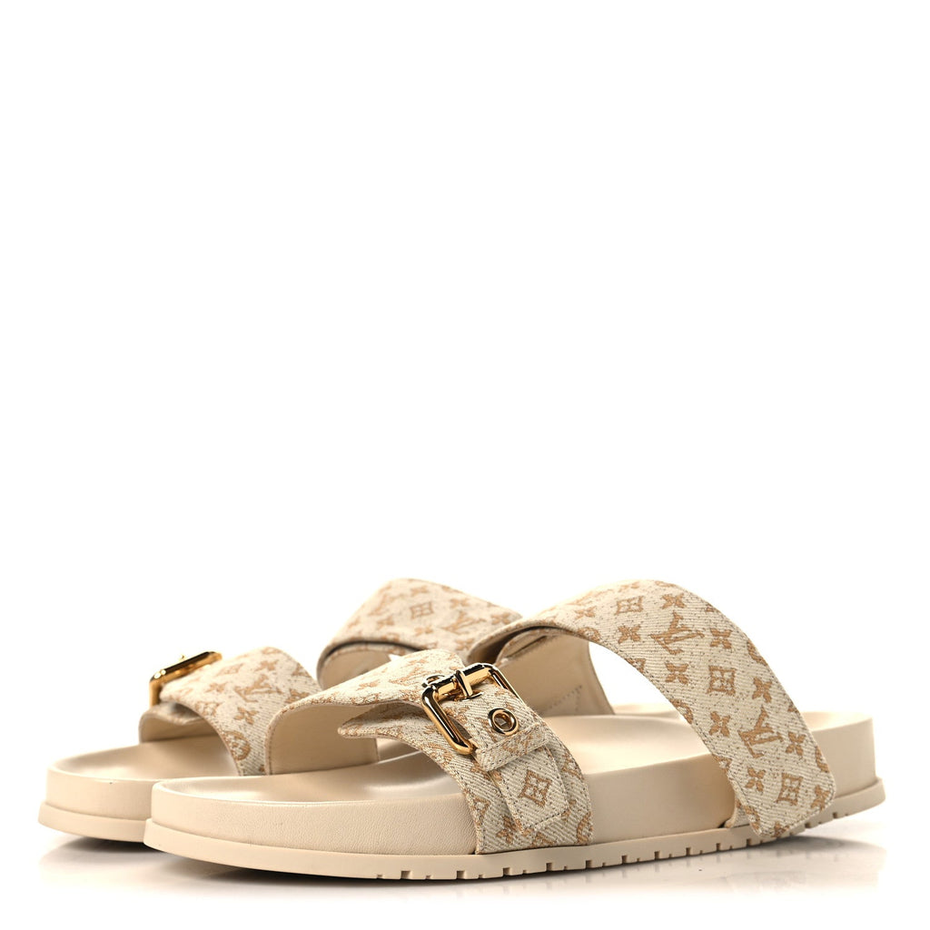 Monogram Lurex Bom Dia Flat Comfort Mules 40 Beige