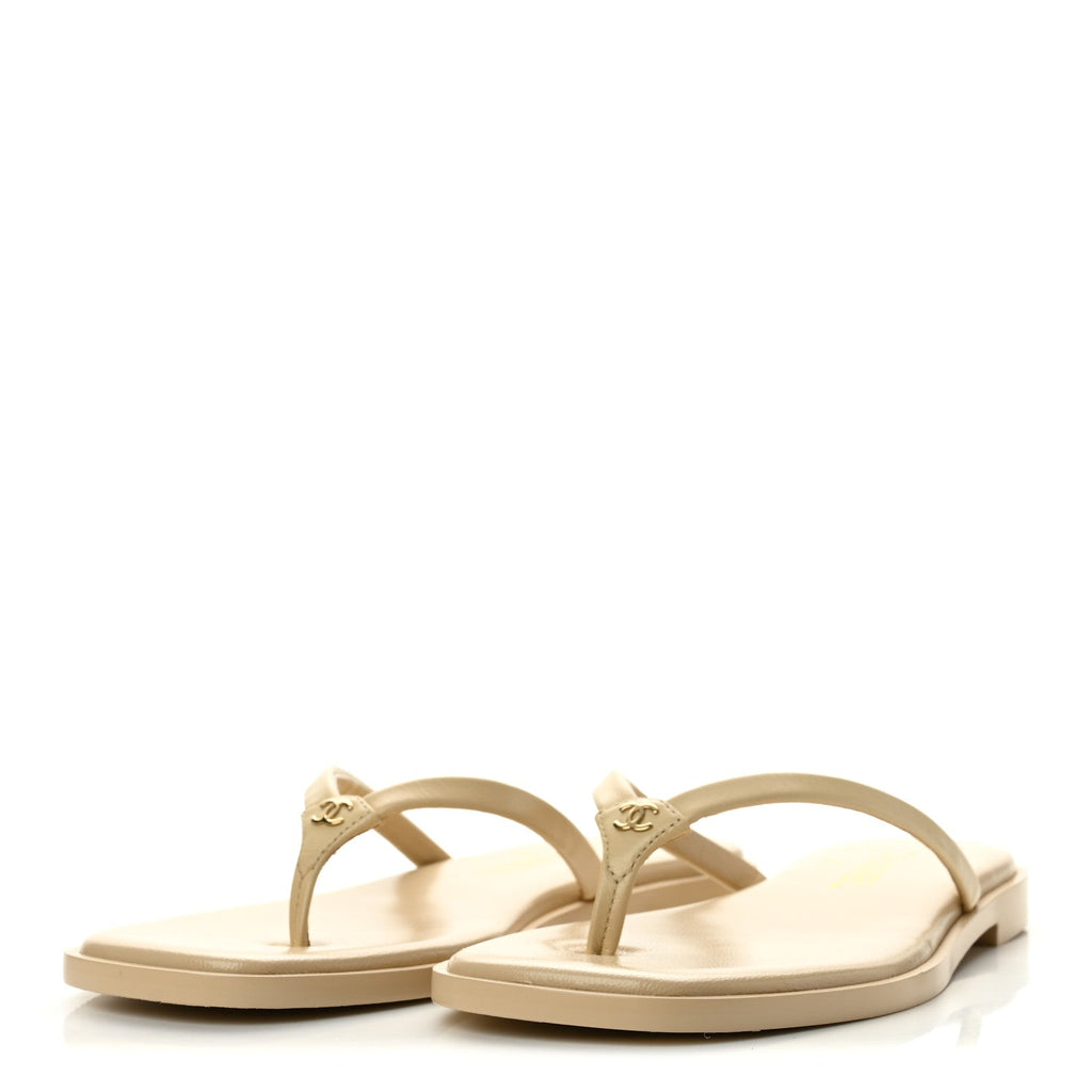 Goatskin CC Times Square Thong Sandals 36 Beige