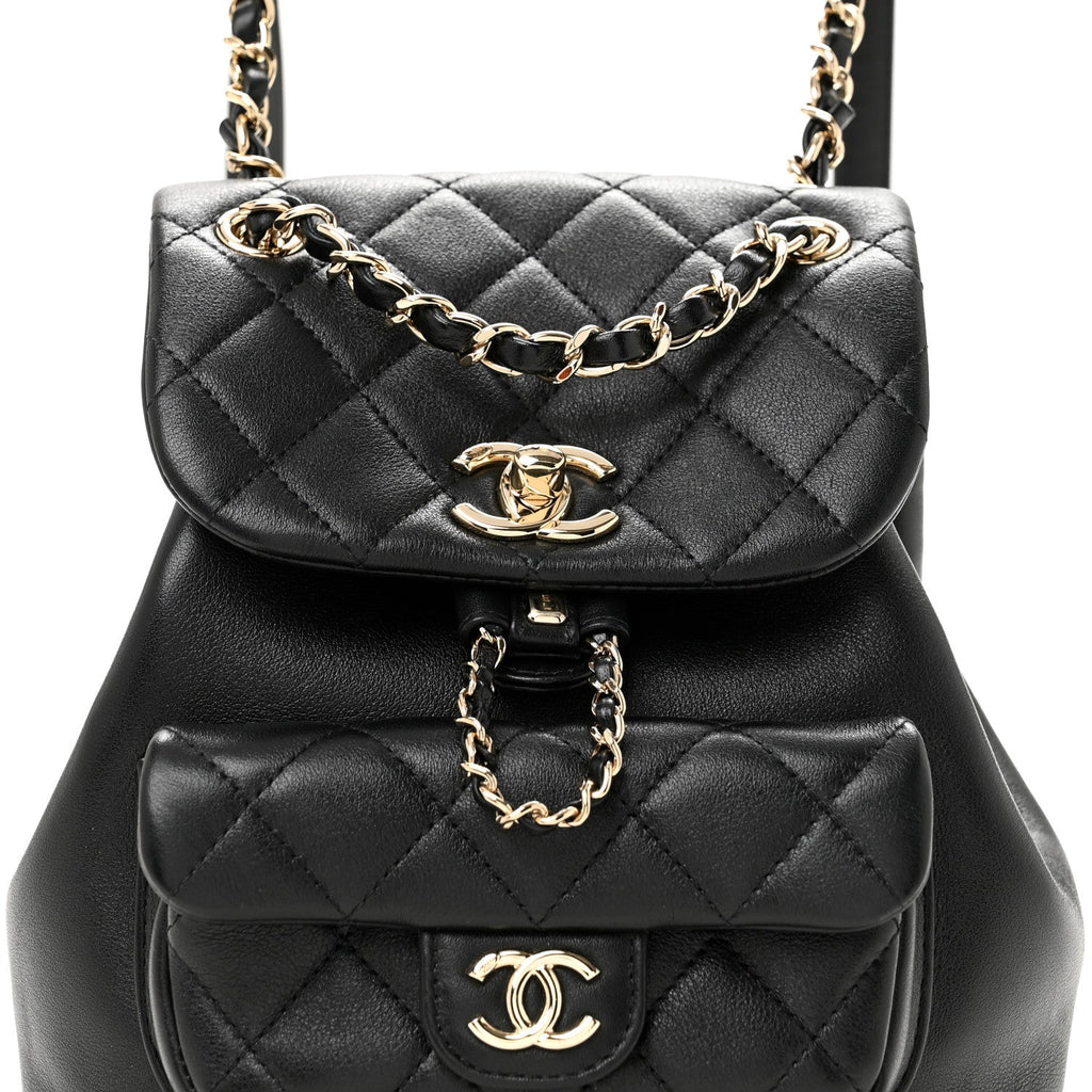 Lambskin Quilted Small Duma Drawstring Backpack Black