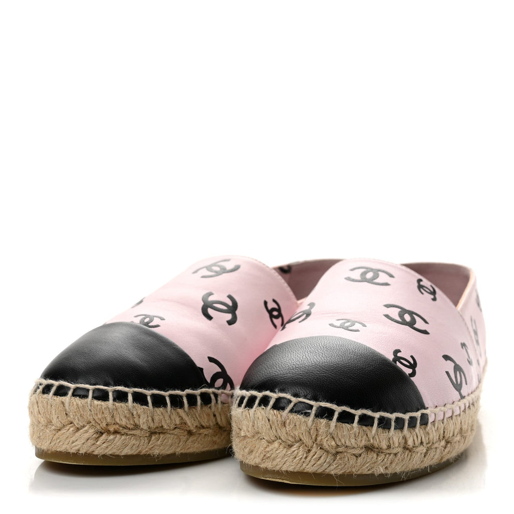 Lambskin Printed Coco Beach Espadrilles 40 Light Pink Black
