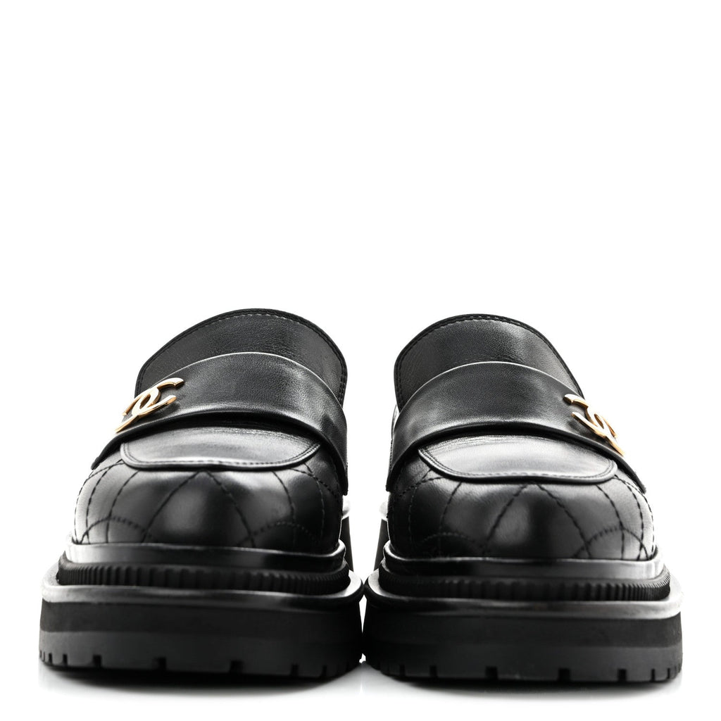 Calfskin Quilted CC Mocassin Loafers 35 Black