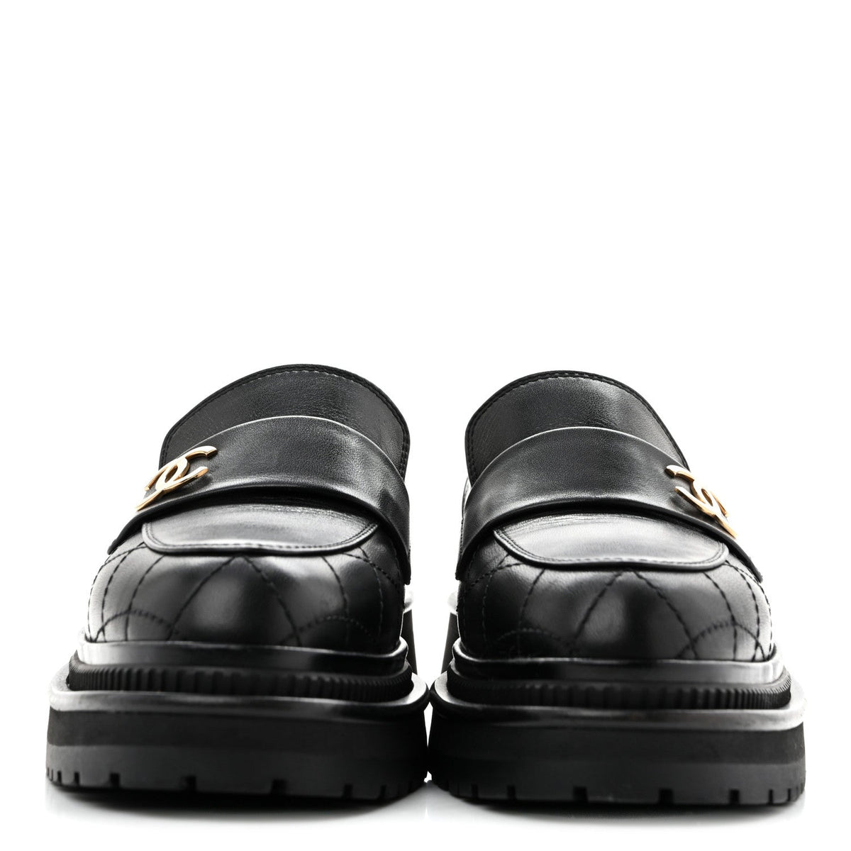 Calfskin Quilted CC Mocassin Loafers 35 Black