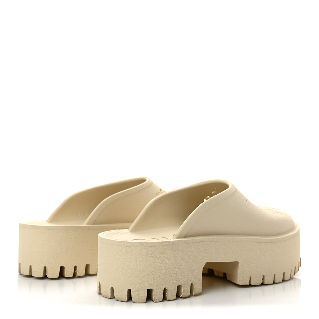 Rubber Monogram GG Go Through Platform Slide Clogs 39 Mystic White