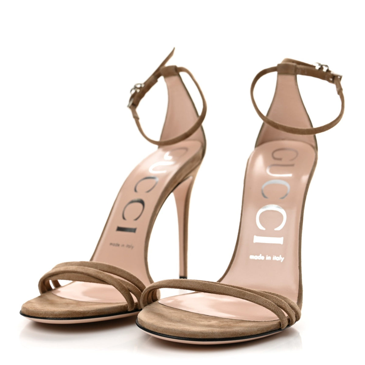 Kid Scamosciato GG Ankle Strap High Heel Sandals 37.5 Taupe