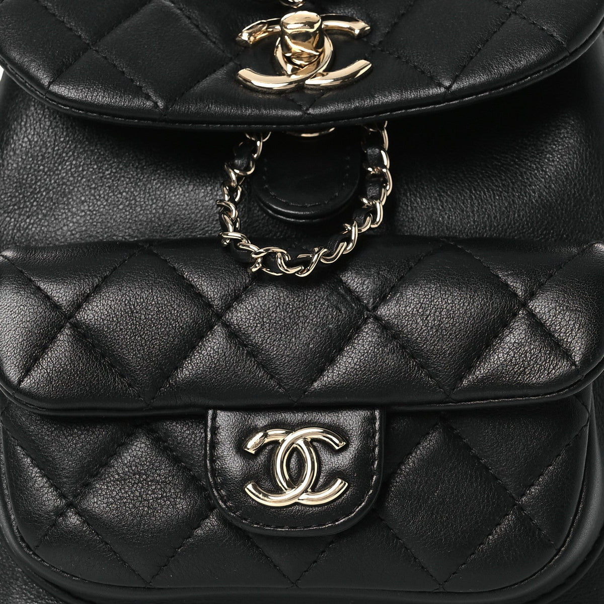 Lambskin Quilted Small Duma Drawstring Backpack Black