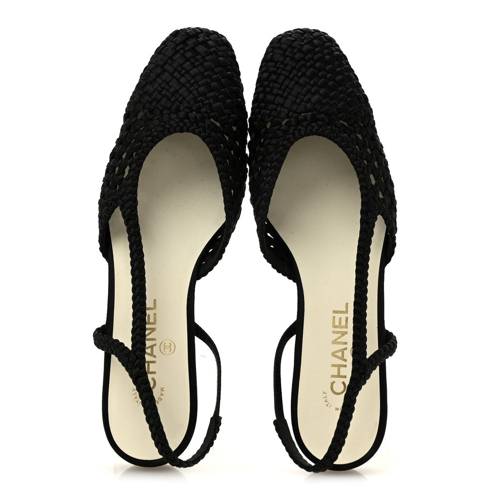 Satin Braided Slingback Flats 39.5 Black