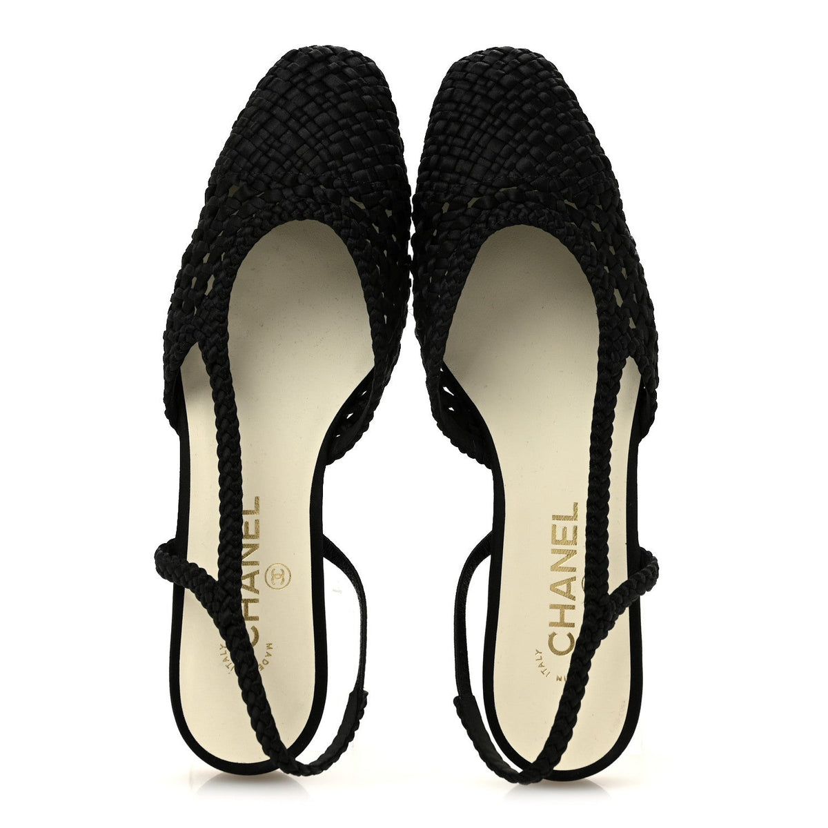 Satin Braided Slingback Flats 39.5 Black