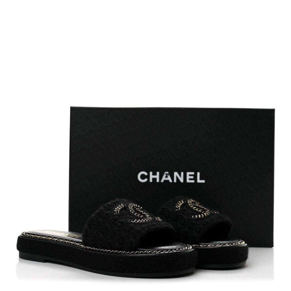 Wool Alpaca Chain CC Slide Sandals 36 Black