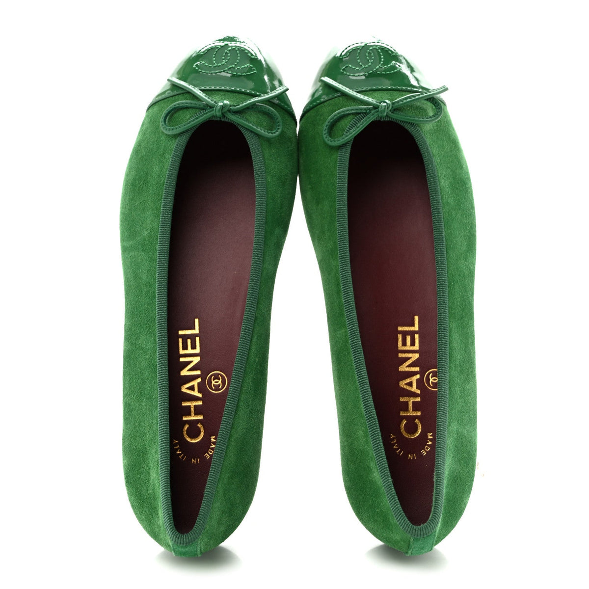 Suede Patent Cap Toe CC Ballerina Flats 36 Green