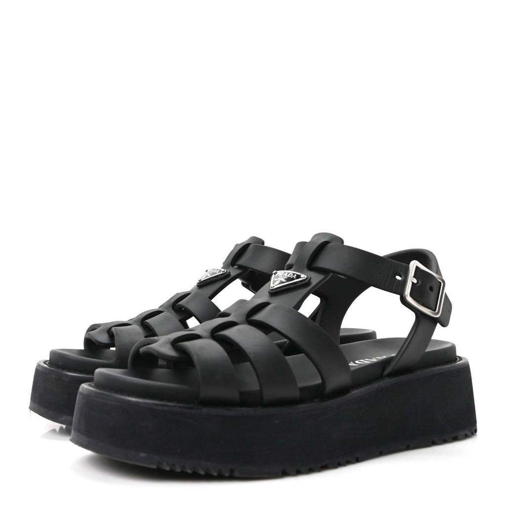 Foam Rubber Metal Triangle Logo Soft Cage Women Sandals 39 Black