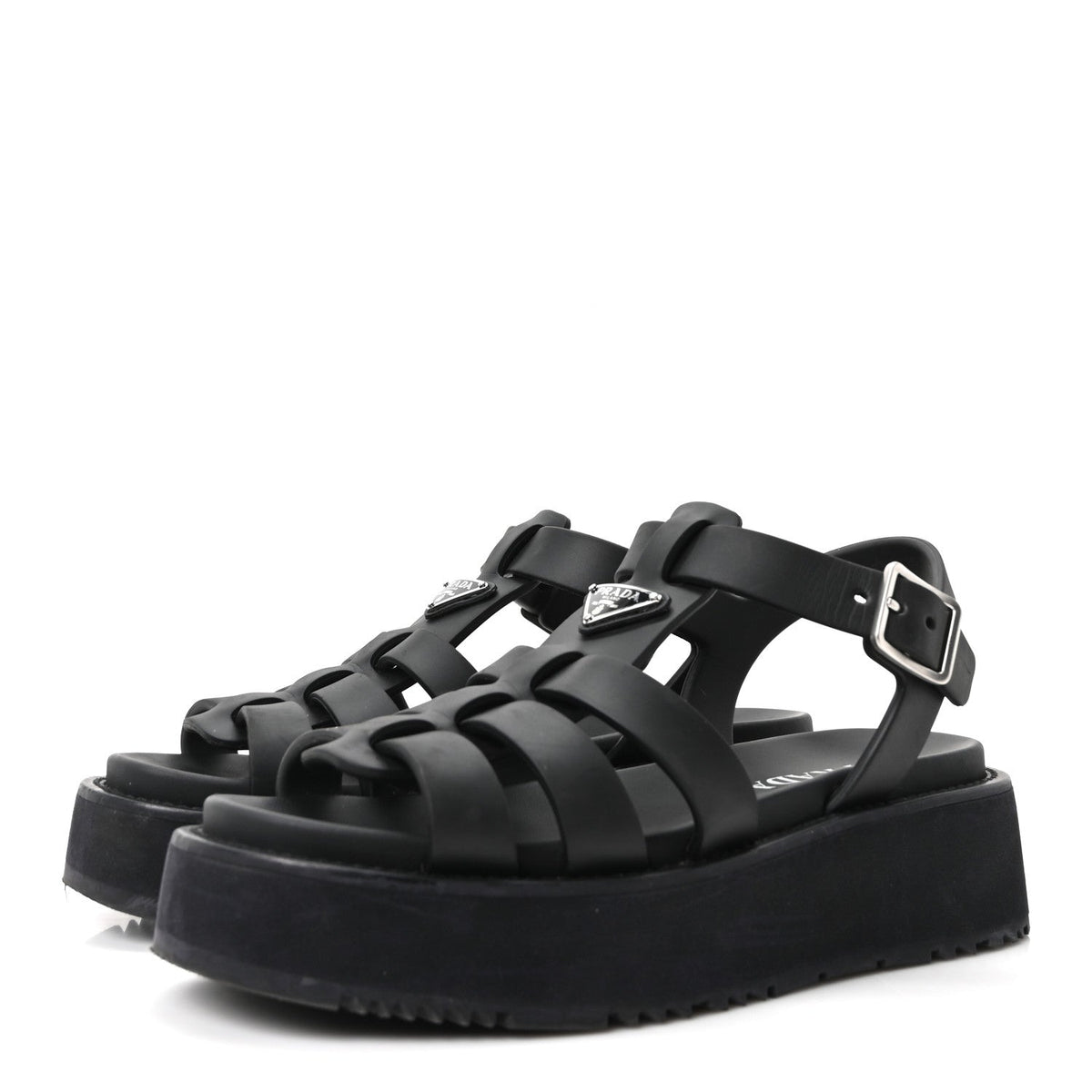 Foam Rubber Metal Triangle Logo Soft Cage Women Sandals 39 Black
