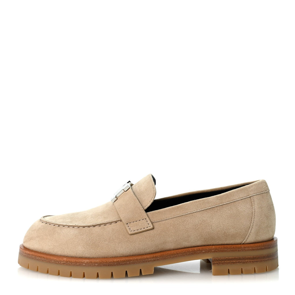 Suede Goatskin Womens Faubourg Loafers 38 Beige Argile