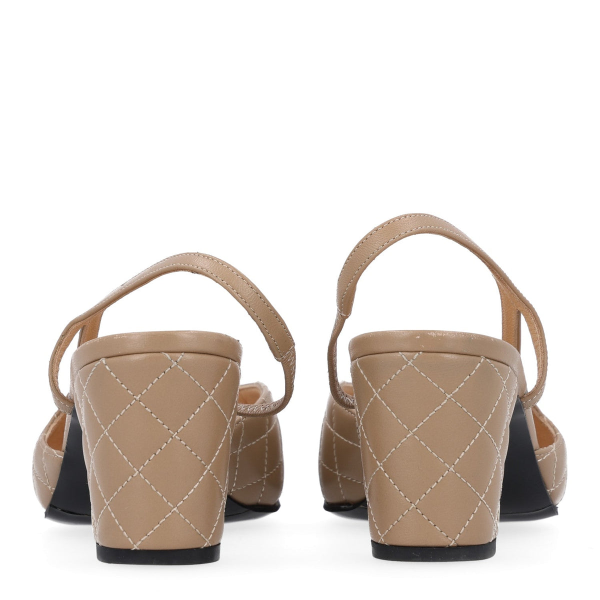 Lambskin Patent Calfskin Quilted Cap Toe CC Slingback Pumps 38.5 Beige Black