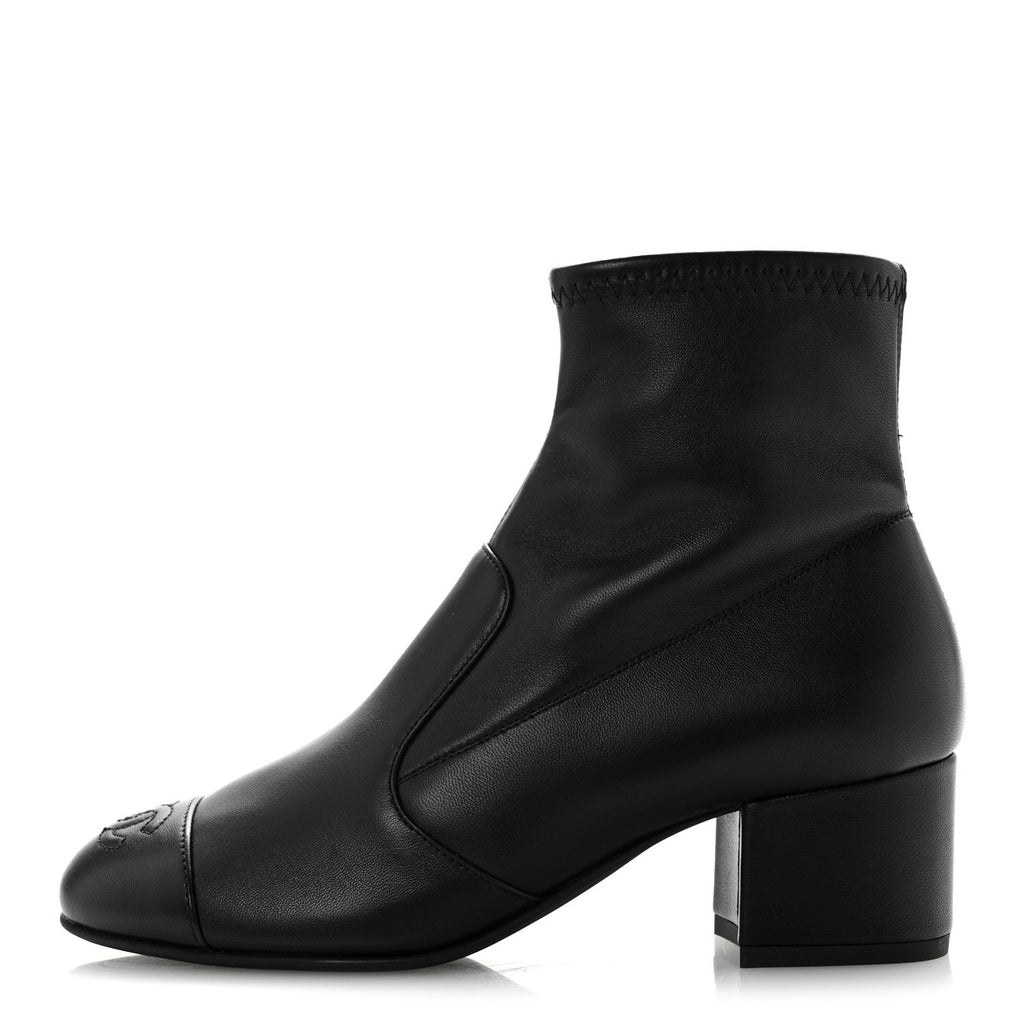 Stretch Lambskin Cap Toe CC Uniform Short Boots 35 Black