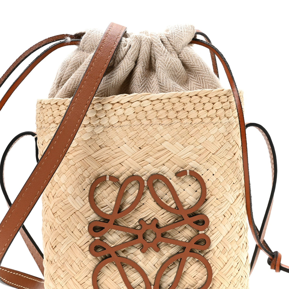 Calfskin Raffia Paulas Ibiza Square Bucket Bag Natural Tan