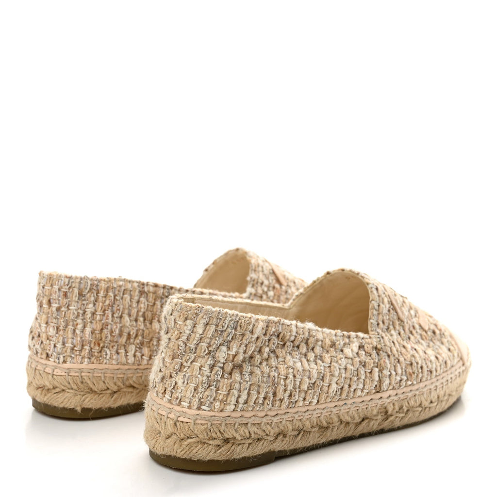 Tweed Lambskin CC Espadrilles 40 Beige Ivory