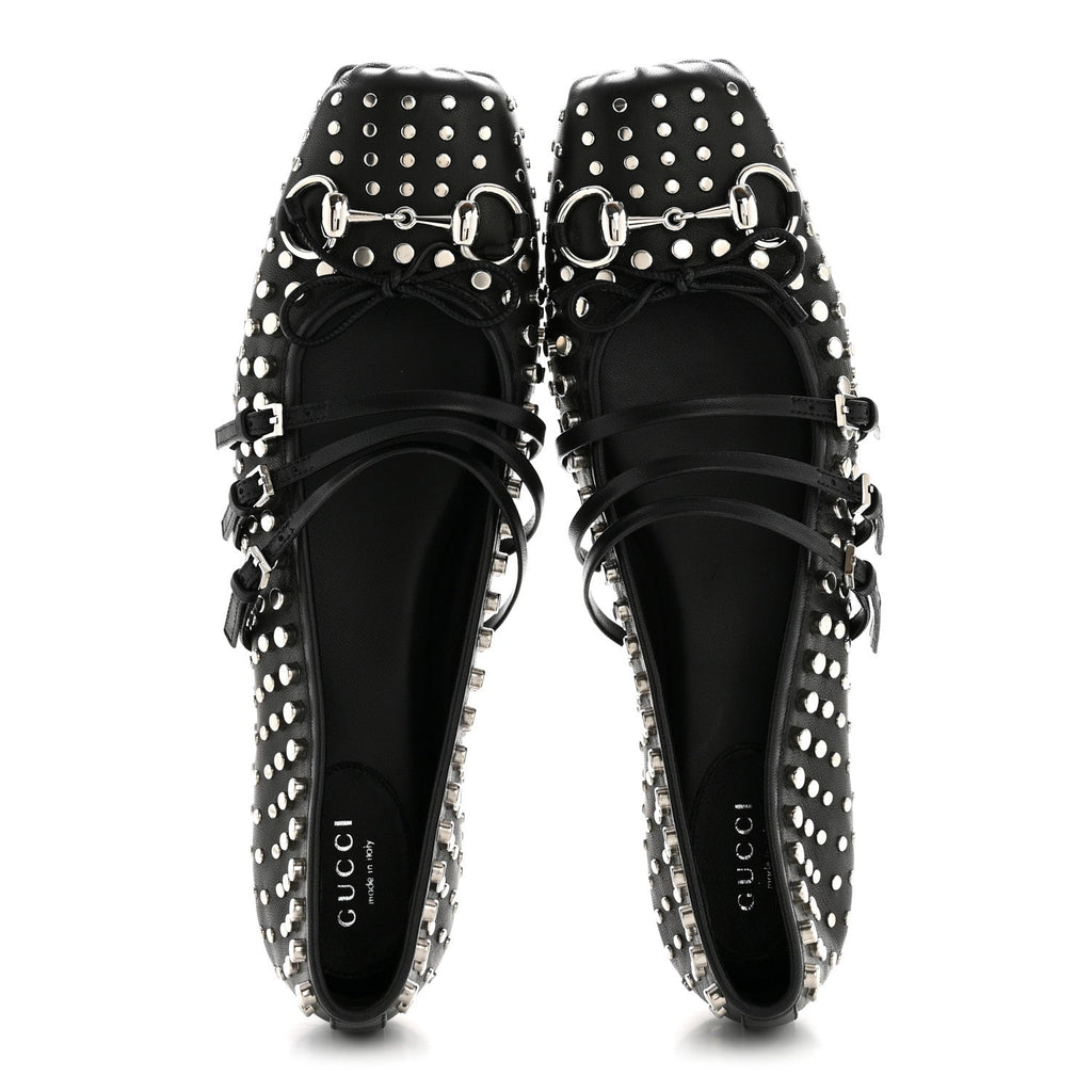 Nappa Carmaque Studded Horsebit Ballet Flats 39.5 Black