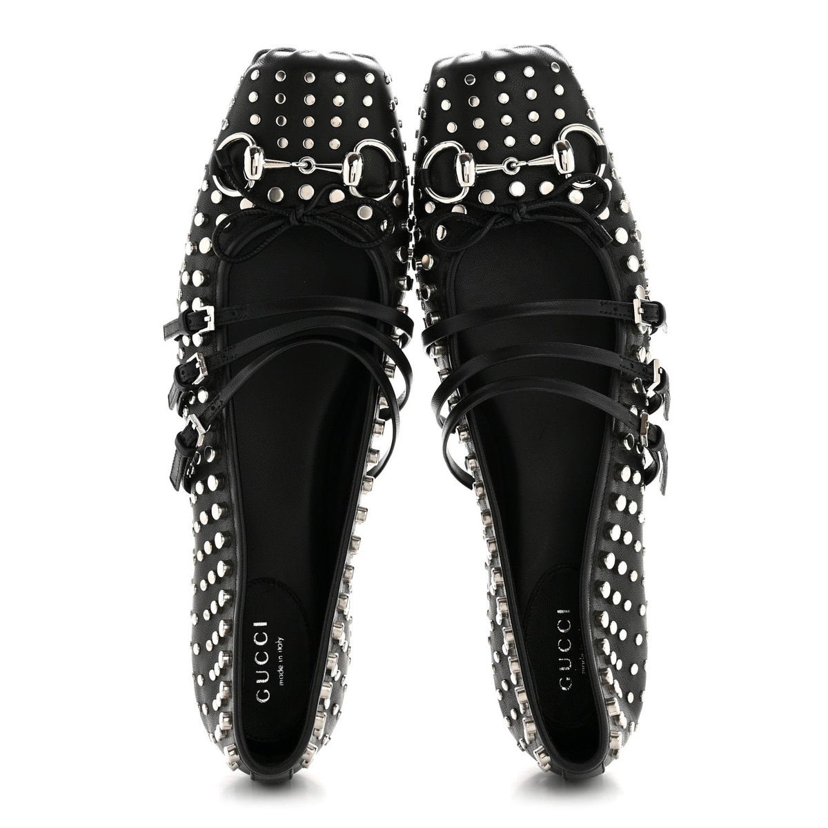 Nappa Carmaque Studded Horsebit Ballet Flats 39.5 Black