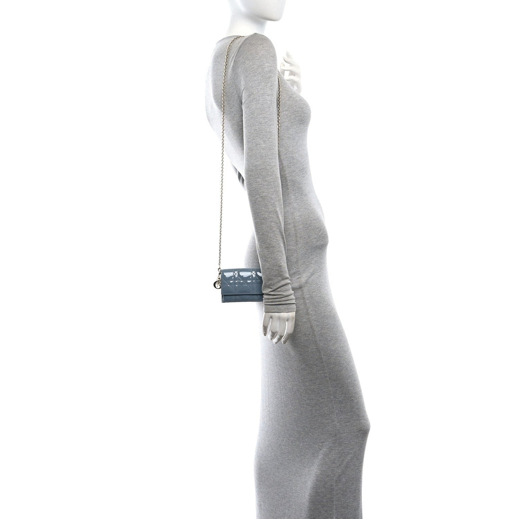 Patent Cannage Mini Waist Pouch on Chain Denim
