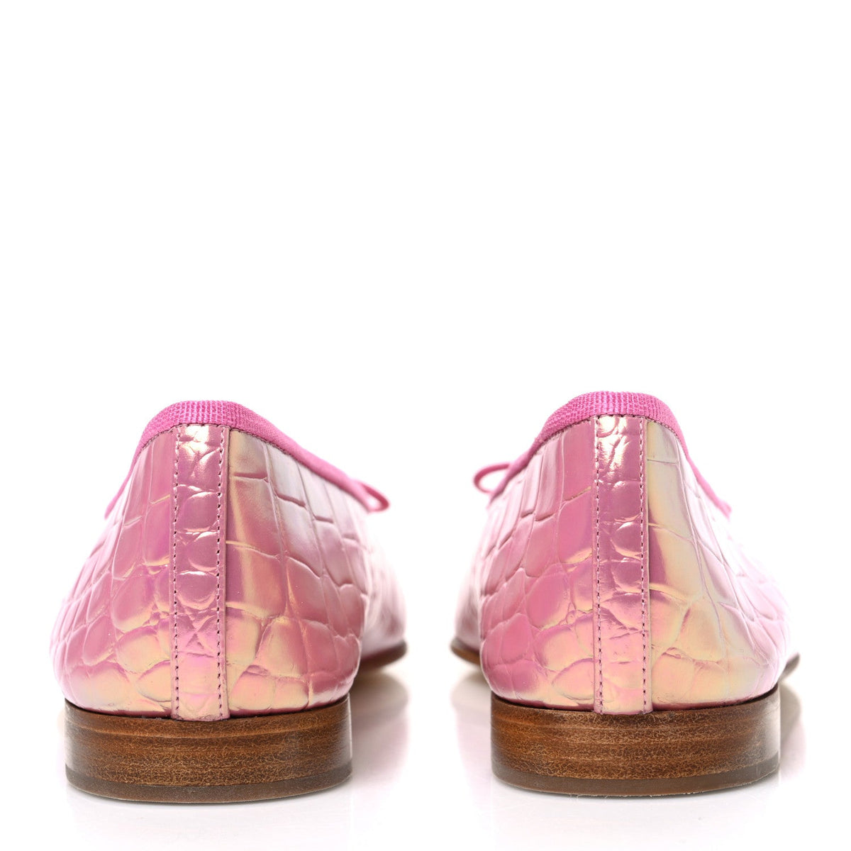 Iridescent Calfskin Crocodile Embossed Ballerina Flats 36.5 Pink