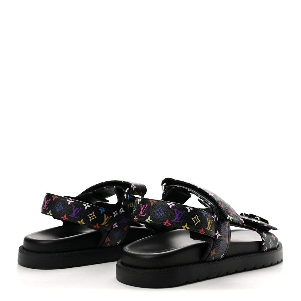 LV X TM Monogram Multicolor Sunset Flat Sandals 40 Black
