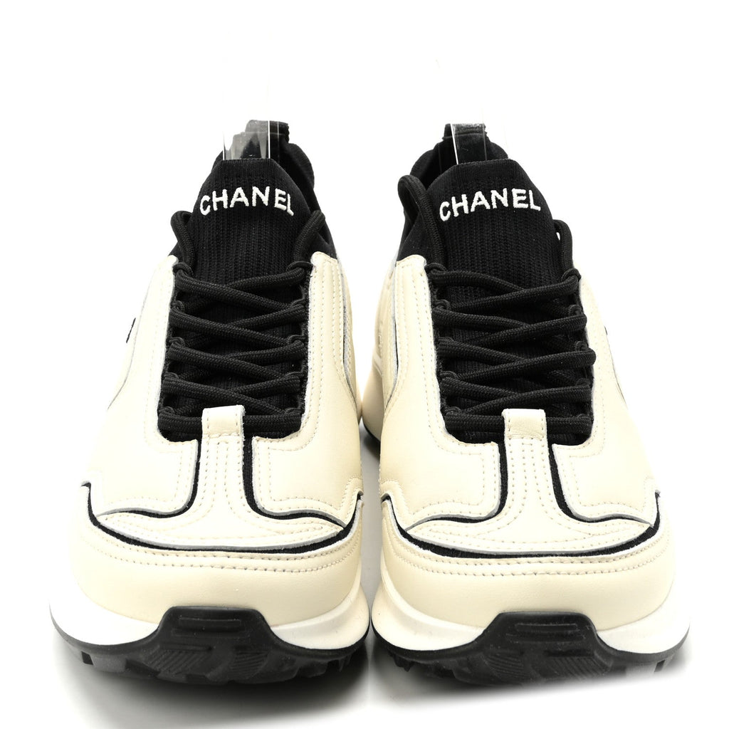 Calfskin Mixed Fibers CC Sneakers 39.5 Ivory Black