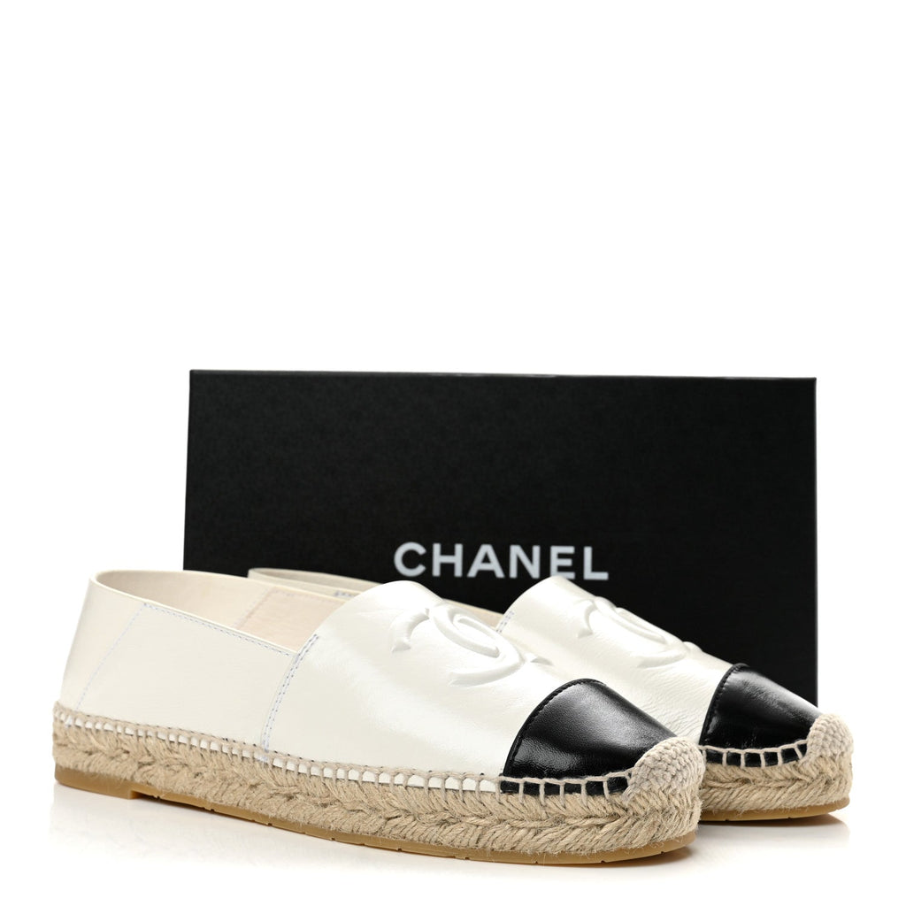 Shiny Calfskin CC Espadrilles 41 White Black
