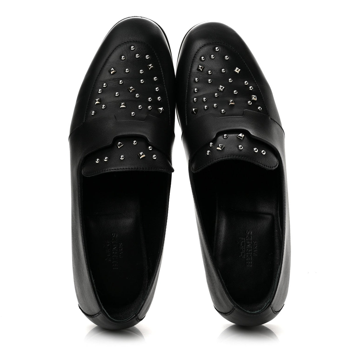 Calfskin Studded Womens Ancora Moccasin Loafers 38.5 Black