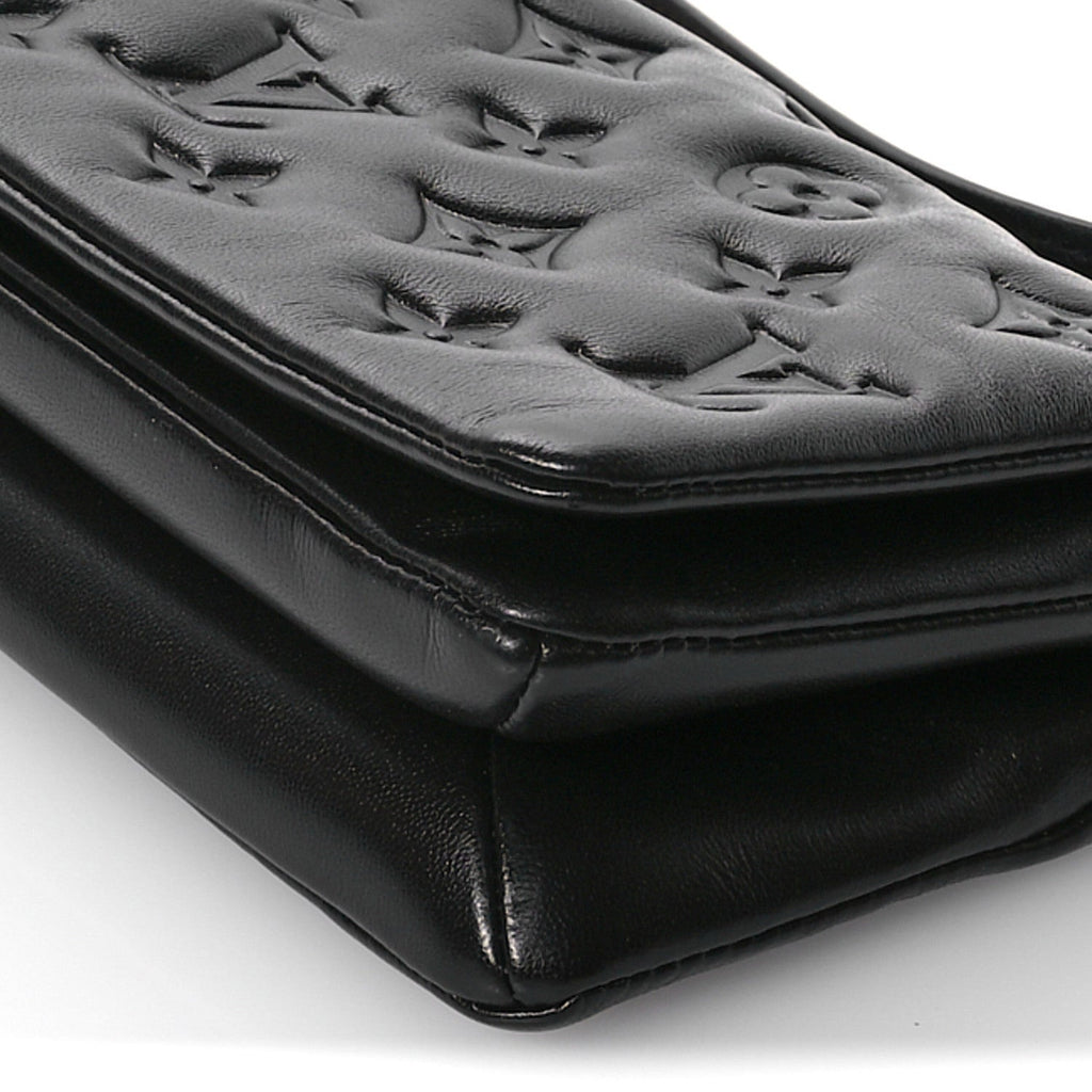 Lambskin Embossed Monogram Pochette Coussin Crossbody Black