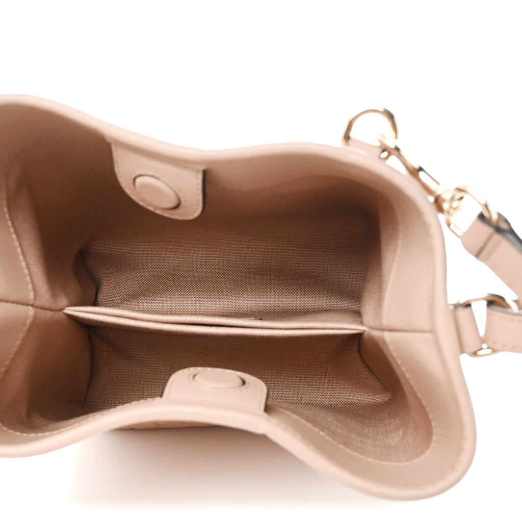 GG Calfskin Embossed Emblem Small Bucket Bag Taupe