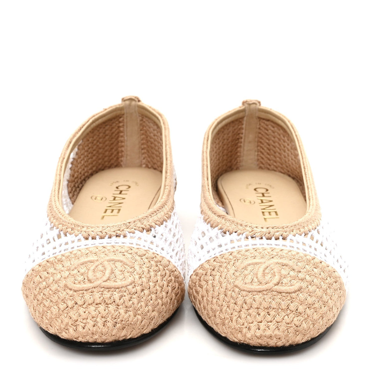 Raffia CC Cap Toe Ballerina Flats 36.5 White Beige