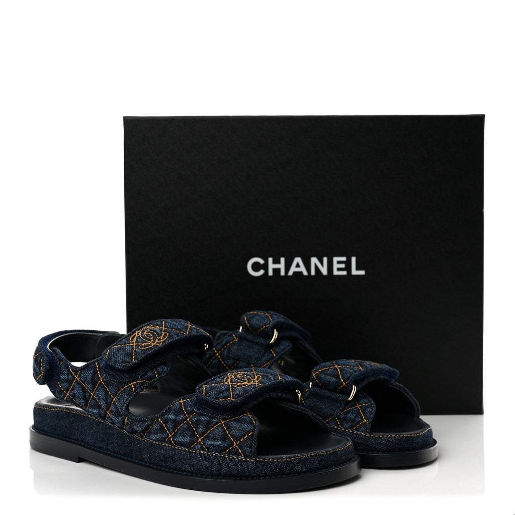 Denim Velcro Dad Sandals 36.5 Navy Blue