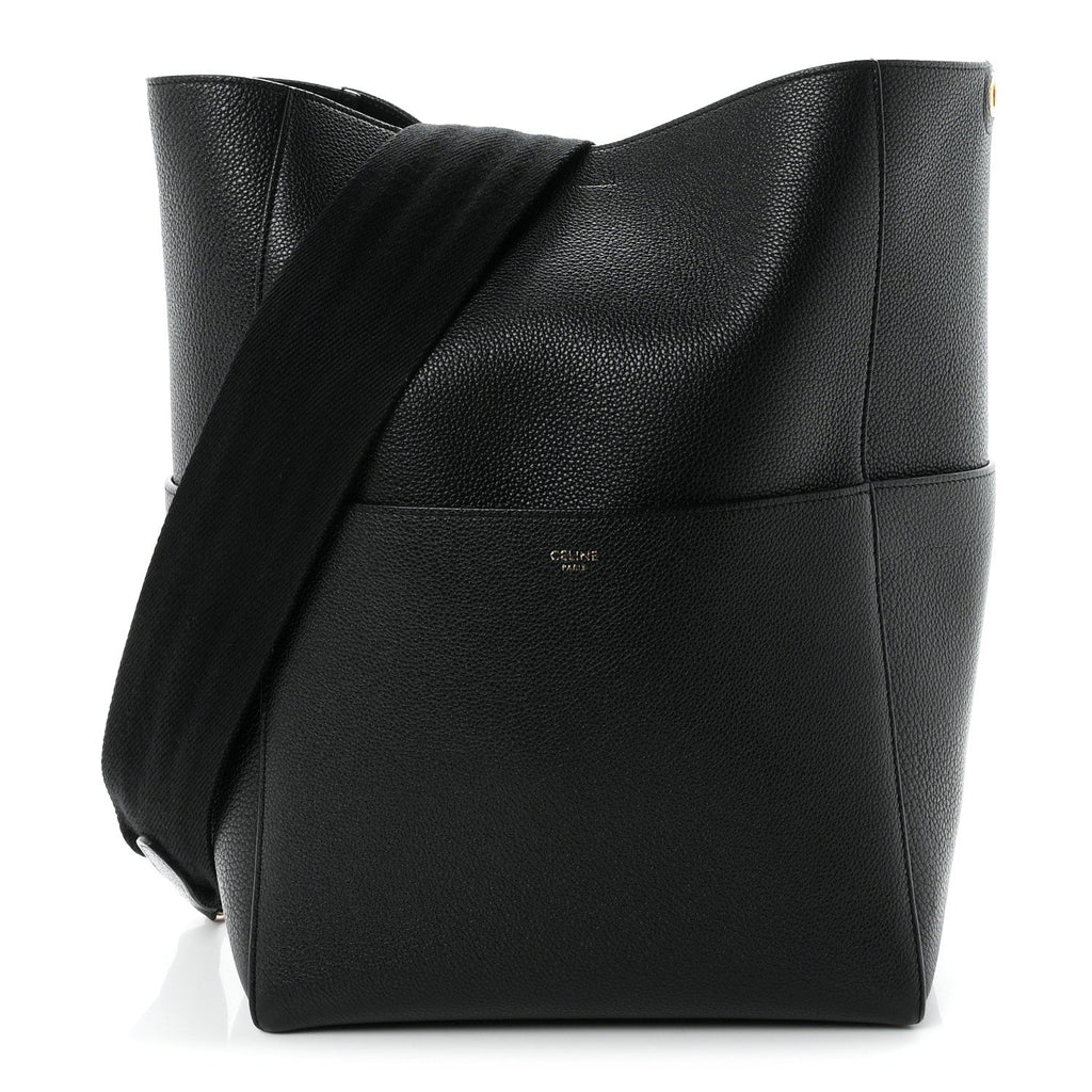 Soft Grained Calfskin Sangle Bucket Bag Black