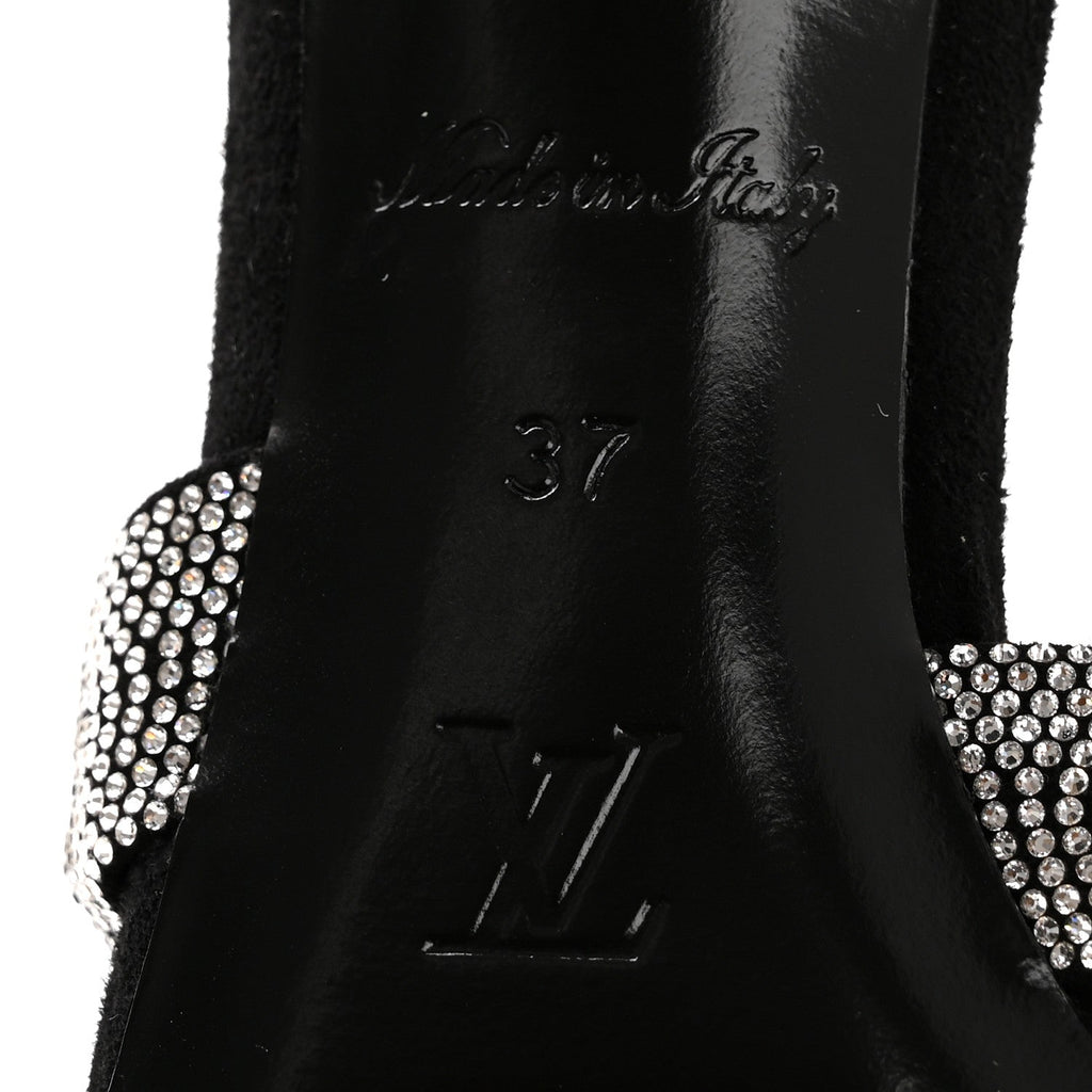 Monogram Crystal Velvet High Heel Mules 37 Black