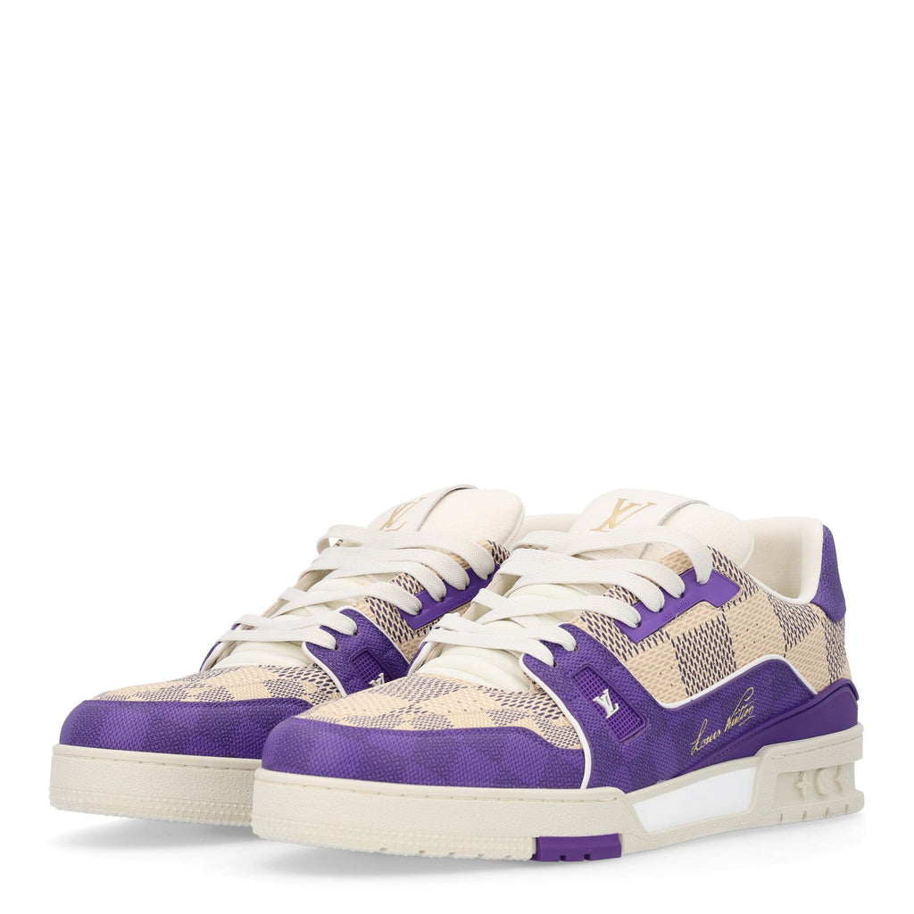 Damier Grained Calfskin Monogram Mens LV Trainer Sneakers 10 Purple
