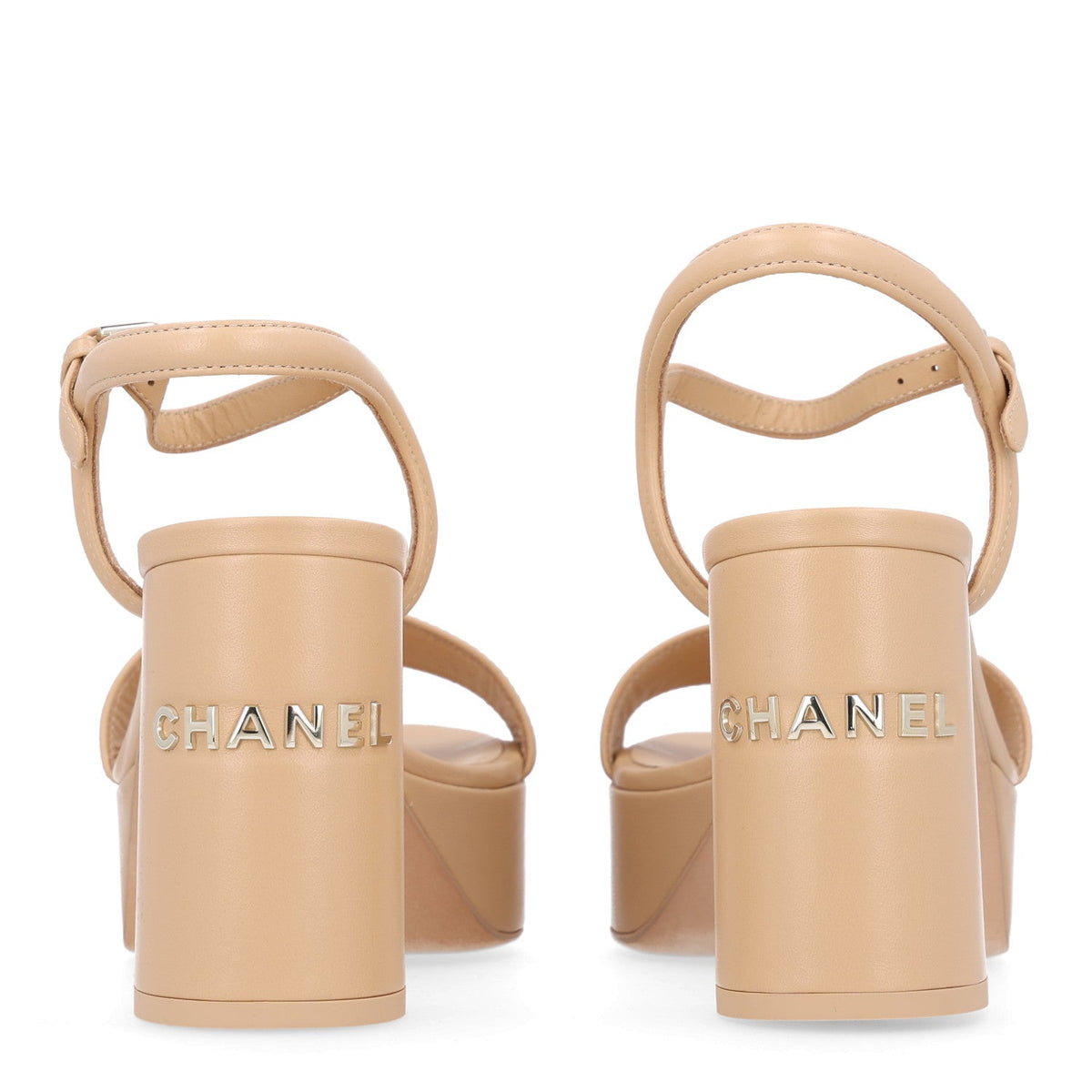 Lambskin Logo Platform Sandals 38 Beige