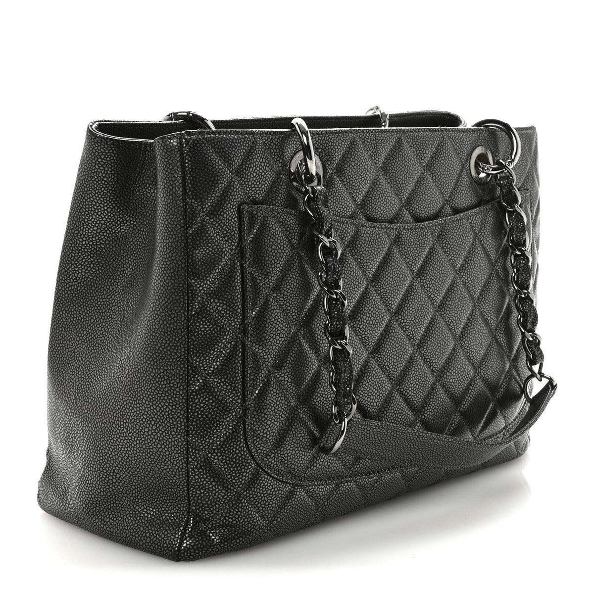 Caviar Quilted Grand Shopping Tote GST Dark Silver