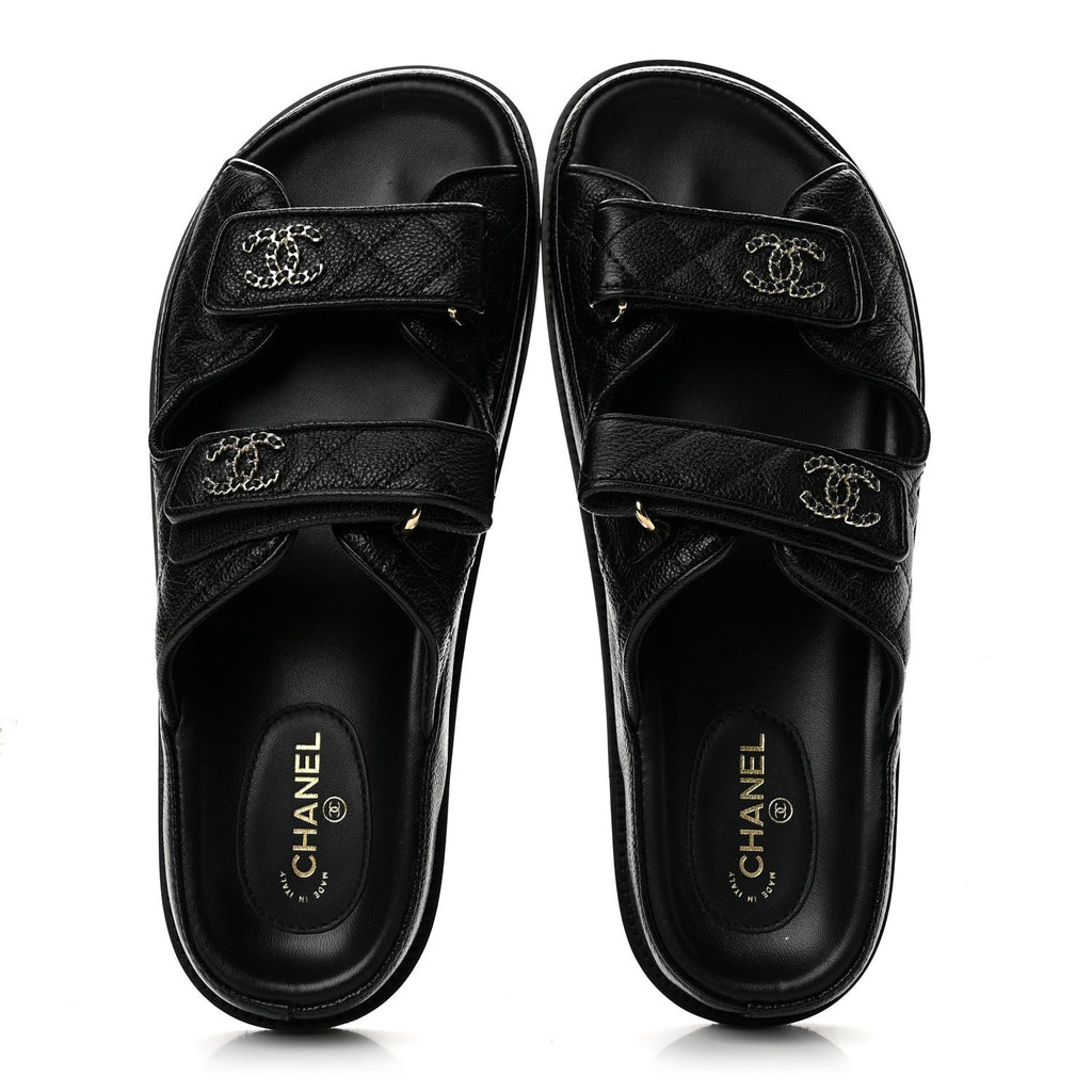 Grained Calfskin Velcro Dad Sandals 40 Black