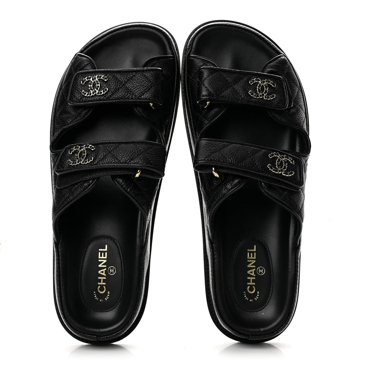 Grained Calfskin Velcro Dad Sandals 40 Black